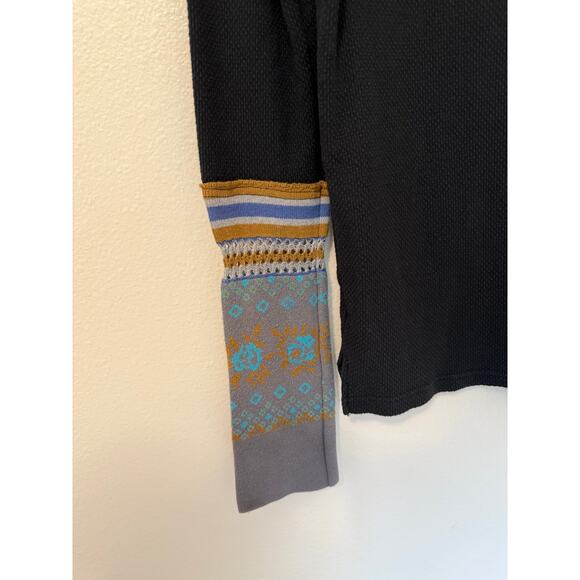 Free People We The Free Mikah Thermal Henley Black Combo Sz M Embroidered Cuffs - Picture 8 of 9